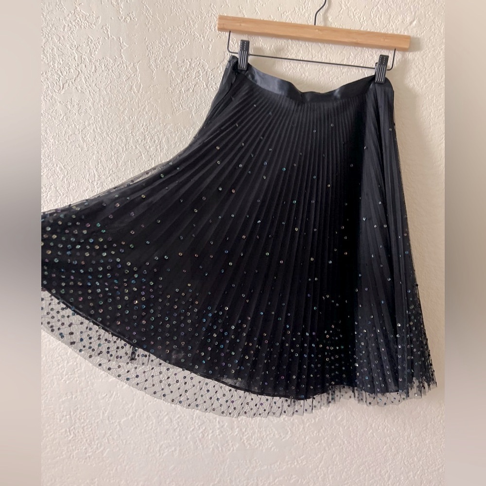 🥳Express🥳 Back Pleated Sequin Mini Skirt. Size 3/4 - Picture 2 of 7